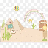 金字塔沙漠骆驼彩虹海报元素