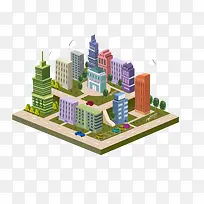 2.5D等距城市建筑插画