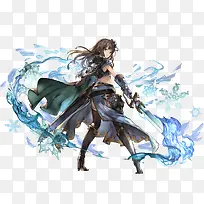 卡通拿剑女孩手绘海报背景