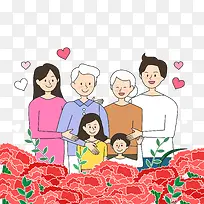 矢量卡通手绘插画康乃馨幸福家庭