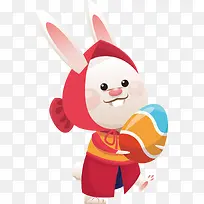 卡通可爱拿彩蛋的小红帽小白兔