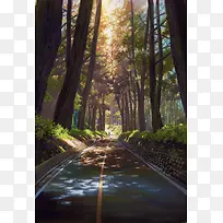 手绘入秋美丽风景