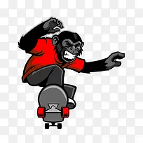 玩滑板的猴子矢量图