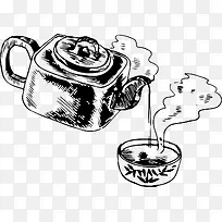 黑白线条倒茶