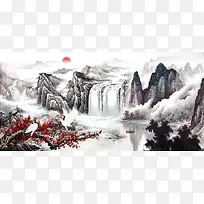 大河江山山水画素材背景
