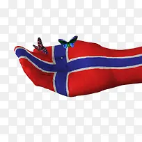 挪威国旗手绘蝴蝶创意图案