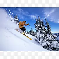 山坡上滑雪的男人海报背景
