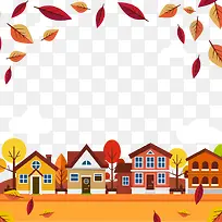 彩色秋季城镇风景矢量图