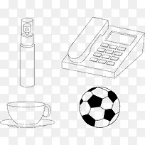 线稿化妆品杯子电话足球