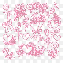 粉色花卉和爱心矢量