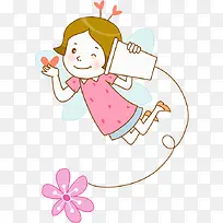 卡通听声音的女孩免抠图