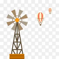 卡通风车与热气球矢量图