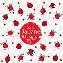 手绘日本元素与红色圆圈矢量背景
