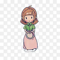 卡通简笔画绿衣小女孩