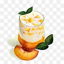 黄桃酸奶手绘画素材图片