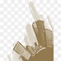 右下角棕色弧线形城市建筑矢量素