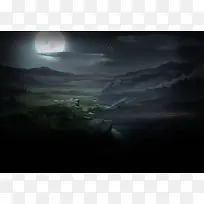夜晚高原场景天空环境渲染月亮