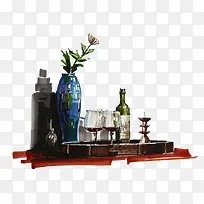 手绘酒和花瓶