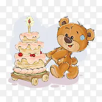 生日蛋糕小熊免抠素材