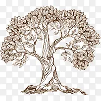 矢量图素描茂密大树