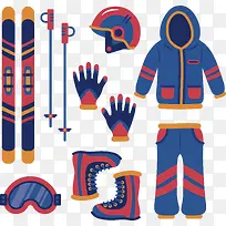 红蓝色冬季滑雪装备