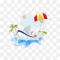 卡通动物航海场景画