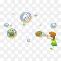 六一儿童节卡通彩色泡泡人物吹动