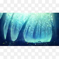 绿色梦幻弯曲深蓝海报背景