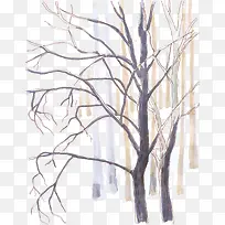 冬季水彩手绘树林