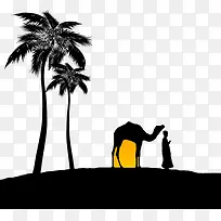 抽象骆驼人物树木图案