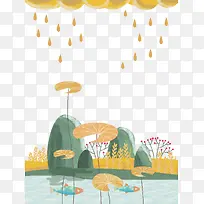 清新文艺夏天池塘海报背景