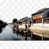江南水乡木筏