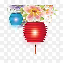 春节卡通手绘鲜花灯笼矢量图