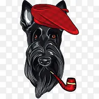 卡通戴帽子的黑色小狗头像