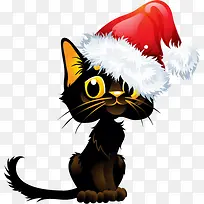 黑色猫咪带着圣诞帽