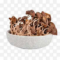灰色碗中的干菌菇