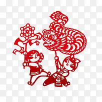 中国风新年舞龙剪纸