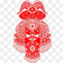 中国风红色豫剧人物剪纸