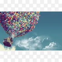 彩色气球飞屋环游海报背景