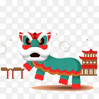 扁平可爱插图舞狮