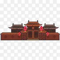 中国风新年房屋建筑插画素材