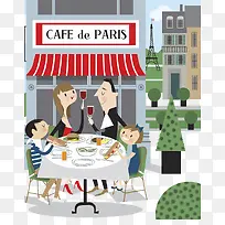 可爱插图一家人露天咖啡厅聚餐