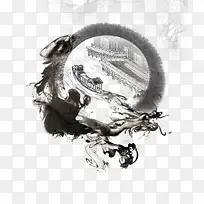 黑色水墨龙抬头海报插画