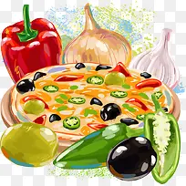 矢量披萨和蔬菜