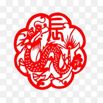 中国风红色龙剪纸免抠图