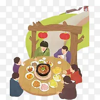 农村一家围着吃团圆饭
