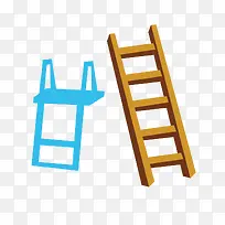 蓝色的梯子和木质的梯子