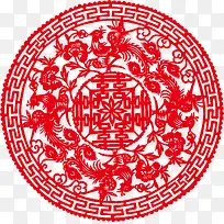 创意大红喜字窗花帖