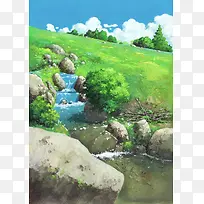 日本动漫高清草坪小何天空彩绘风格