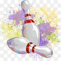 矢量水彩娱乐活动保龄球